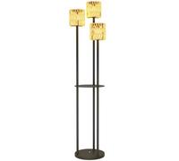 3-Light Solar Rattan Floor Lamp With Shelf, Auto On/off, Yellow