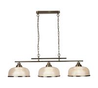 3 Lights Antique Brass Finish Ceiling Fitting Bar Light Halophane Glass Shades