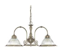 3 Lights Antique Brass Finish Ceiling Fitting Pendant Clear Ribbed Glass Shades