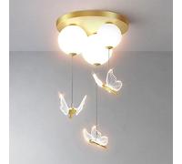 3-Lights Butterfly LED Ceiling Lamp - Modern Girls Bedroom Chaner, Nordic Frosted Ball Fixture for Living Room, Dining Room, Kitchen, Study Room, Corridor