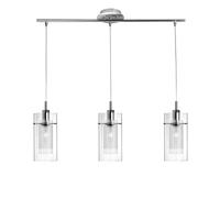 3 Lights Chrome Finish Ceiling Fitting Pendant Bar Light with Double Glass Shade