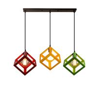 3 Lights Creative Cube Hanging Light Colorful Industrial Pendant Light Chandelier for Kitchen Farmhouse Hallway Indoor?Red+Yellow+Green?