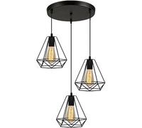 3 Lights Diamond Pendant Light Line Shrouded Ceiling Hanging Lights Black Finish, E27 Outlet Fixtures, Industrial Suspension Lamps,Hallway Living Room Light Fixture