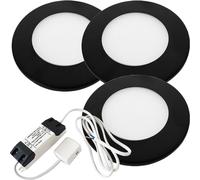 (3 Lights & Driver) BLACK Ultra-Slim Round Under Cabinet Surface Light & Driver - Natural White