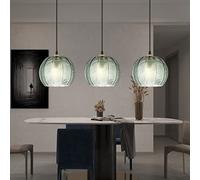 3 Lights Glass Pendant Light Modern Pendant Lighting for Kitchen Island, Green Vintage Hanging Light Adjustable Cord Ceiling Light Fixture for Bedside Dining Room Hallway Sink, 9.8in (3 Packs)