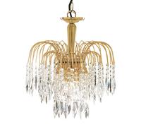 3 Lights Gold Finish Ceiling Fitting Pendant Light with Crystal Button and Drops