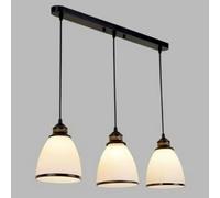 3-Lights Kitchen Island Chandelier Triple 3 Heads Pendant Hanging Ceiling Lighting Fixture with Oval Cone White Glass Shade Classic Vintage Rustic Black/Gold Chandelier, JYLSSKUK, Black Color