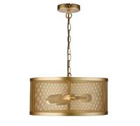 3 Lights Matt Golden Finish Pendant Ceiling Fitting Light with Mesh Cage Shade
