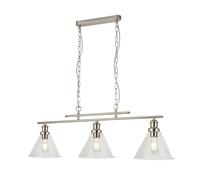 3 Lights Satin Silver Body Pendant Ceiling Fitting Light with Clear Glass Shades