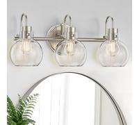3 Lights Vanity Lamp Brushed Nickel Bathroom Lights Farmhouse Wall Sconces with Ball Clear Glass Shade, Porch Wall Mount Lamp for Mirror, Kitchen, Porch, Living Room,