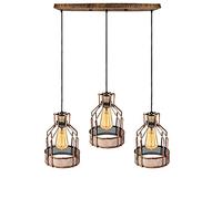 3 Lights Vintage Pendant Light E27 Wire Cage Lampshade in Brushed Copper Hanging Industrial Ceiling Fixture for Kitchen Bedroom Living Dining Room and Home Decor