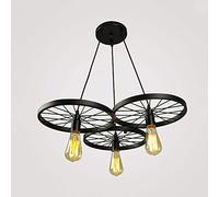 3-Lights Wheel E27 Pendant Lamp American Country Wrought Iron Chandelier Antique Cafe Restaurant Bar Ceiling Lamp Loft Retro Industrial Suspension Luminaire Height Adjustable Edison Holder vision