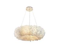 3 Lights White Feather Light Fixtures Nordic Style Modern Round Chandelier Lights with Led Spotlight, Beautiful Ceiling Light for Bedroom Living Room Girls Room