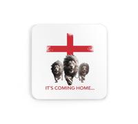 3 lions running, england flag behind them, red text its coming home coaster, drinks coaster, tea, coffee, england football, footy, football