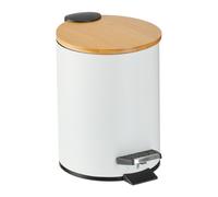 Relaxdays Step Pedal Bin, 3 Litre, Soft-close Mechanism, Removable Inside, Bathroom Cosmetic Waste, Metal, Bamboo, White, Iron, 22.5 x 17 x 23 cm