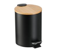 Relaxdays Step Pedal Bin, 3 Litre, Soft-close Bamboo Lid, Removable Inside, Bathroom Cosmetic Waste, Metal, Black, Iron, 23.5 x 17 x 21 cm