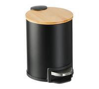 Relaxdays Step Pedal Bin, 3 Litre, Soft-close Mechanism, Removable Inside, Bathroom Cosmetic Waste, Metal, Bamboo, Black, Iron, 22.5 x 17 x 23 cm