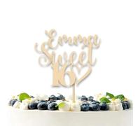 3 LITTLE DESSERTS Personalised Sweet 16 Cake Topper - Custom Glitter cake Decoration for 16th Birthday Party - Customisable cake topper with Name and Age - Happy Birthday Cake Topper (CHAMPAGNE GOLD)