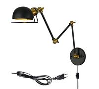 3 Long Arm Wall Light Industrial with Cable, Plug in Wall Lights Retro Vintage Wall Lamp Indoor with Switch Adjustable Bedroom Wall Lamps with Extendable Arm Home Lighting Decor for Study E27