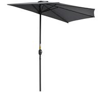 3 m Half Round Umbrella Parasol-Grey Polyester/Aluminum