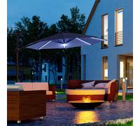 Outsunny 3(m) Cantilever Roma Parasol Garden Sun Umbrella Outdoor Patio with 360° Rotation Crank & Tilt Aluminium Frame LED Solar Light Cross Base, Blue