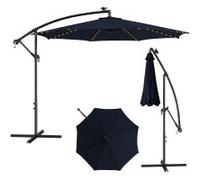 3 m Patio Solar-Lighted 112 LED Cantilever Offset Umbrella W/ Crank Tilt COSTWAY Navy One Size