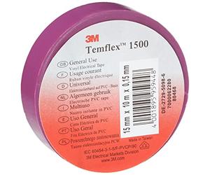 3 M TVIO1510 Temflex 1500 Vinyl Electrical Insulation Tape, 15 mm x 10 m Self Adhesive Disk Wallet Purple