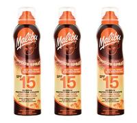 3 Malibu Aerosol Continuous Dry Oil Sprays SPF 15. Pack Contains 3 Bottles - 175ml Each