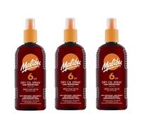 3 Malibu Dry Oil Sprays SPF 6. Pack Contains 3 Bottles - 200ml Each