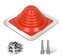 #3 Metal Roof Pipe Flashing Boot, Flexible Silicone High Temp Roof Boot Kit Fits Pipe OD 1/4" to 5 3/4" Wide, Includes Square Base Roof Jack Pipe Boot, Hex Socket x2, Roofing Screw 50 PCS, Red, 1 Pack