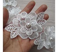 3 Meters Flower Pearl Lace Edge Trim Ribbon 3.15" Wide Edging Trimmings Embroidered Applique Sewing Supplies Craft Wedding Dress Embellishment DIY Cards Hats Clothes Home Pillow Curtain Decor (White)