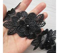 3 Meters Flower Pearl Lace Edge Trim Ribbon 3.15" Wide Edging Trimmings Embroidered Applique Sewing Supplies Craft Wedding Dress Embellishment DIY Cards Hats Clothes Home Pillow Curtain Decor (Black)