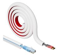 3-Meters White Cable Trunking - 14 x 10mm Flexible PVC Cable Conduit for 1 Cord, Self Adhesive Wire Hider for Wall & Floor, D-shape Wire Covers TV Cable Raceway