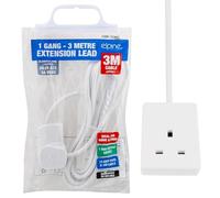 3 Metre Lead Extension Lead Cord Cable - Electric, Mains Power, Gang Surge Protected Tower | 3 Pin Multi Socket, Plug Amp | 1 Way Output Socket