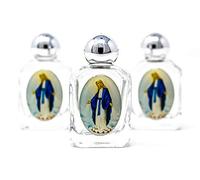 3 Miraculous Bottles + Blessed Lourdes Holy Water, Depicting Our Lady of Grace, Glass Lourdes Water Bottles + Lourdes Prayer Card.