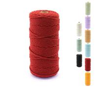 3 mm 100 m Rope Yarn - 100% Natural Cotton Rope, Macrame Yarn, Cotton Cord, 4 Ply Craft Cord, Decorative Cord, Twine, Perfect for DIY Arts and Crafts Gardening (Red, 1 Piece)