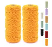3 mm 100 m Rope Yarn - 100% Natural Cotton Rope, Macrame Yarn, Cotton Cord, 4 Ply Craft Cord, Decorative Cord, Twine, Perfect for DIY Arts and Crafts Gardening (Golden Yellow, 2 Pieces)