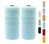 3 mm 100 m Rope Yarn - 100% Natural Cotton Rope, Macrame Yarn, Cotton Cord, 4 Ply Craft Cord, Decorative Cord, Twine, Perfect for DIY Arts and Crafts Gardening (Light Blue, 2 Pieces)