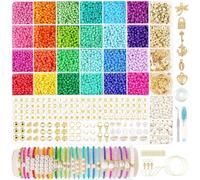 3 mm Beads for Bracelets, Beads for Threading with Letter Beads Accessories, 24 Colours Glass Beads Charm Kit Bracelets Make Yourself, Beads Set for Bracelets Jewellery Making, Parties, Holidays