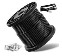 3 mm Wire Rope Coated, 30 m Stainless Steel Cable with Black PVC Coating and 30 Crimp Sleeves for Climbing Plants, Fairy Lights, Curtains, Fence, Washing Line