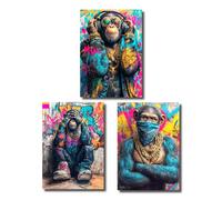 3 Monkeys Posters Set of 3 - See Nothing, Hear, Say - Street Art Pop Art Wall Decoration DIN A2 - Graffiti Pictures with Style - Funny Decoration for Living Room, Office or Teenager's Room