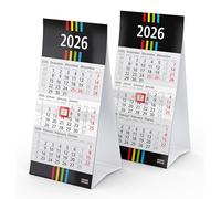 3-Month Calendar 2026 Mini - Pack of 2 Desk Calendar 10 x 20 cm - Sturdy Cardboard Stand with Holiday Dates and Date Slider - Made in Germany Geiger-Office