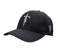 3 Nails 1 Cross Christian Baseball Cap Embroidered Faith Cross Hat Adjustable Structured Front Panel Thick Raised Stitching, Black/White, One size