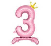 3 Number Balloons, Standing Number 3 Balloon 32"/81cm 3rd Birthday Decorations for Girls Pink Foil 3 Balloon 3rd Birthday Balloons