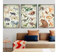 3 Nursery Sea Safari Farmyard Dinosaur Chart Educational Poster Print Wall Art Cute Canvas Posters Kid Room Decor Mural Picture 30x40cmx3 No Frame