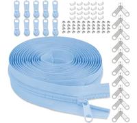 #3 Nylon Zipper Tape for Sewing: YZSFIRM 10 Yards Sky Blue by The Yard Nylon Coil Zippers for DIY Sewing Craft with 10 Bulk Metal Zipper Slider and 10 Double Slider