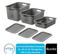 3 of Each SmartStore Storage Basket 6L, 10L & 13L With Lids, White or Charcoal