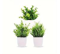 【£3 off over £10】3Pcs 6.69in/17cm Artificial Plant Flowerpot Artificial Plastic Eucalyptus Plant Wheat Grass Shrub Plant Indoor Desk Coffee Table Bathroom Bedroom Home Decoration