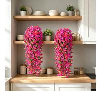 【£3 off over £10】4Pcs 30in/76cm Artificial Flowers for Outdoors, Fake Artificial Hanging Flowers for Outdoors Realistic Hanging Flowers Silk Petunia Faux Flowers for Porch Patio(fuchsia&rose red)