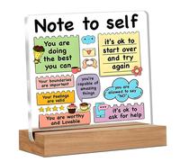 【£3 off over £10】Alphynix 1pc "Note to Self" Acrylic Plaque, Wood Base Stand with Colorful Affirmations like "You are worthy" & "It's ok to ask for help", Mental Wellness Desk Decor